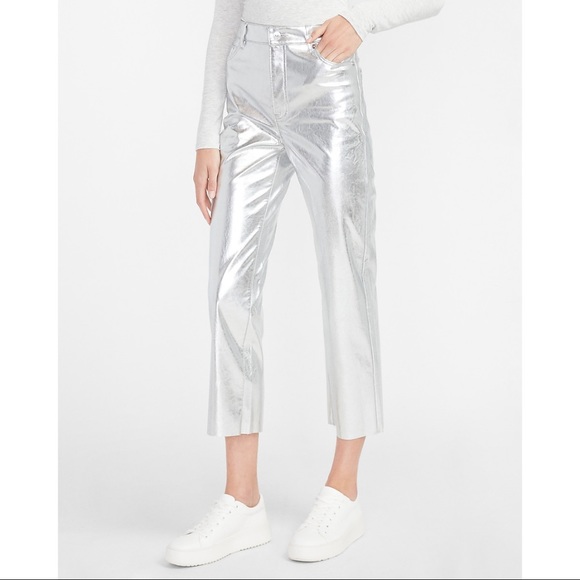 Express Pants & Jumpsuits | Nwt Express Vegan Leather Cropped Silver Pants | Poshmark